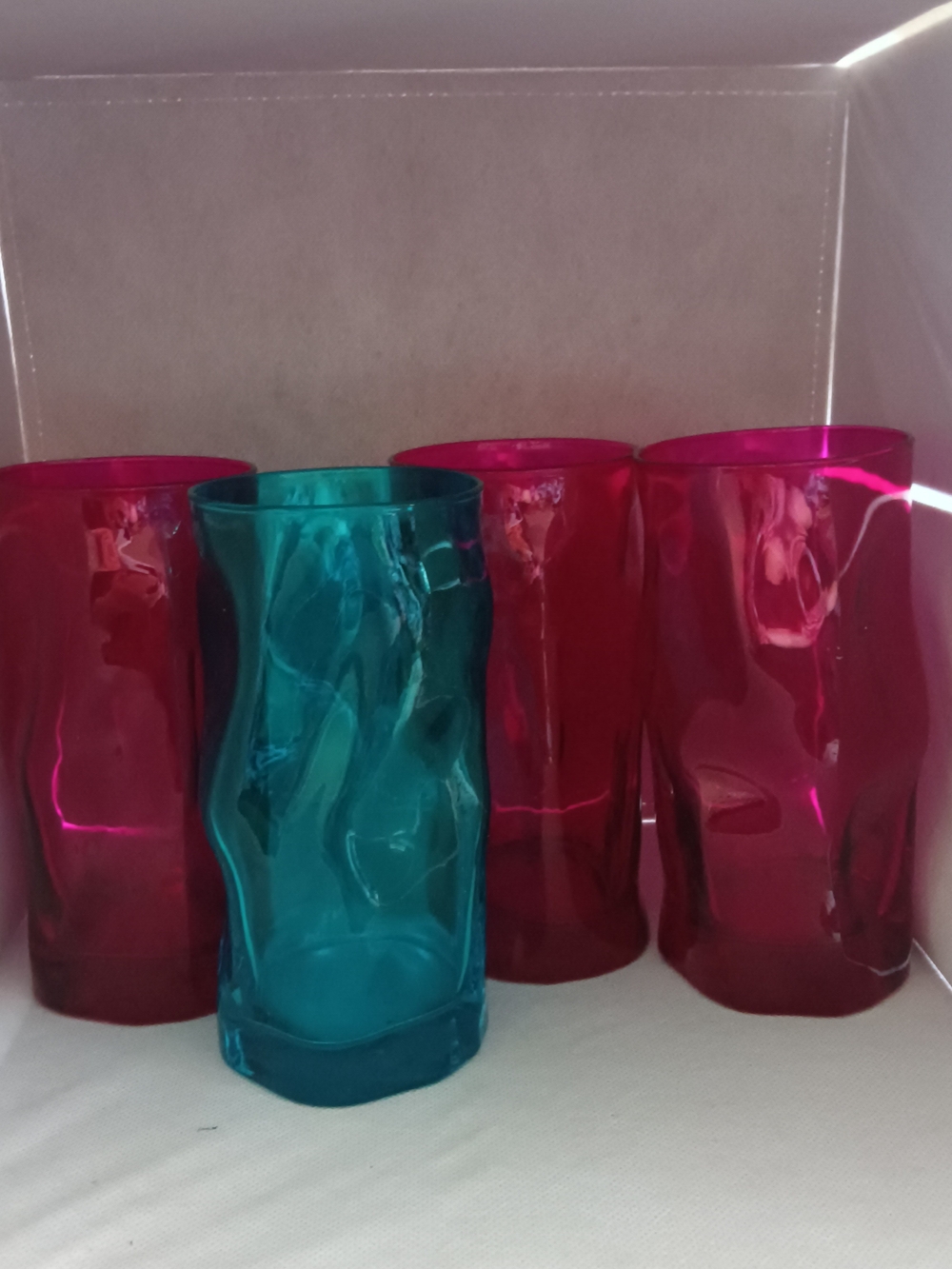 Colorful Crinkled Glass Tumbler Set - Teal and Fuchsia